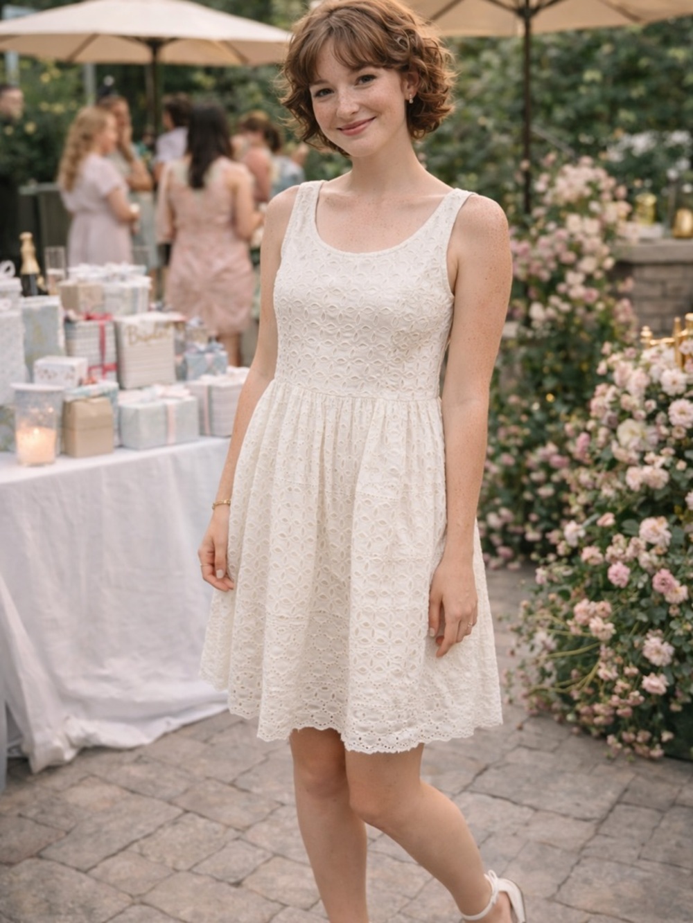 Old Navy Eyelet Dress Size 4 White Cotton Sundress Bridal Shower Summer Boho